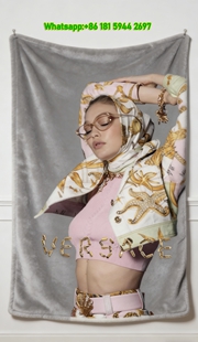 Versace Soft Pink Gold Sea Print Flannel Throw Blanket Luxury Versace Fashion Soft Fleece Blanket IMG_1713